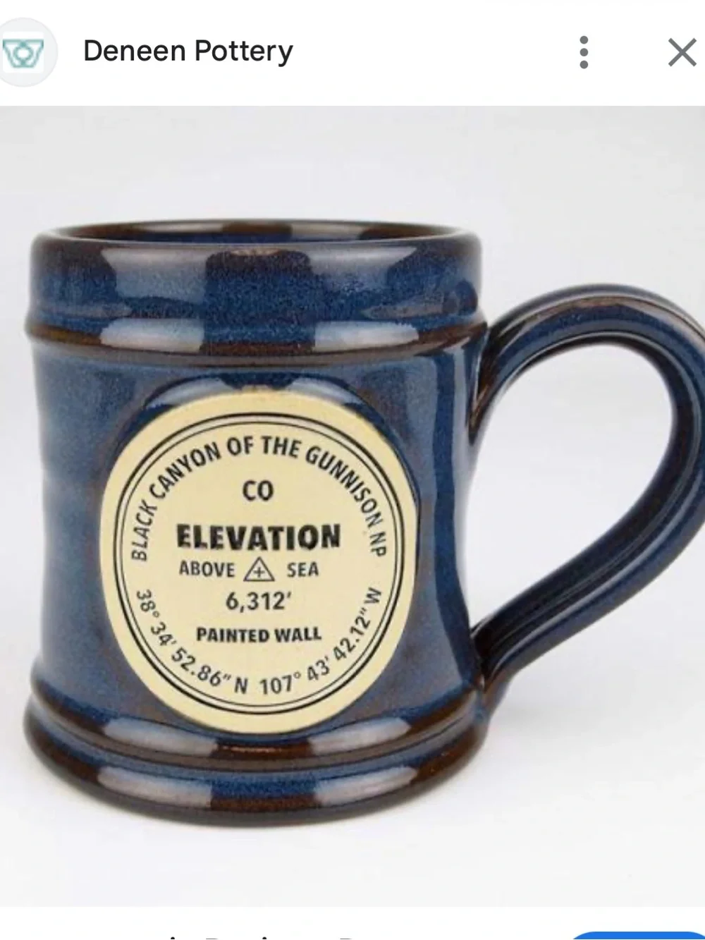 DENEEN POTTERY BLUE BROWN GLAZED MUG MONTEZUMA CASTLE INN AZ 8-10oz